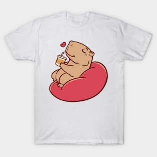 Cute capybara chilling and drinking coffee T-Shirt